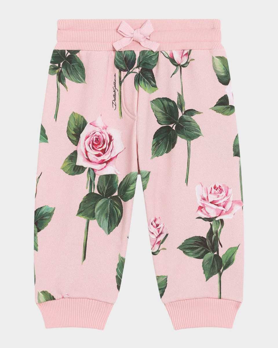 Girl's Rose-Print Sweatpants, Size 1